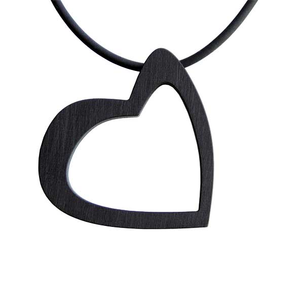 Necklace h1 heart in black brushed style